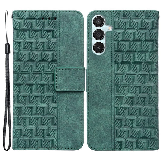 For Samsung Galaxy M15 5G / F15 5G Case PU Leather Geometry Flip Wallet Phone Cover - Green