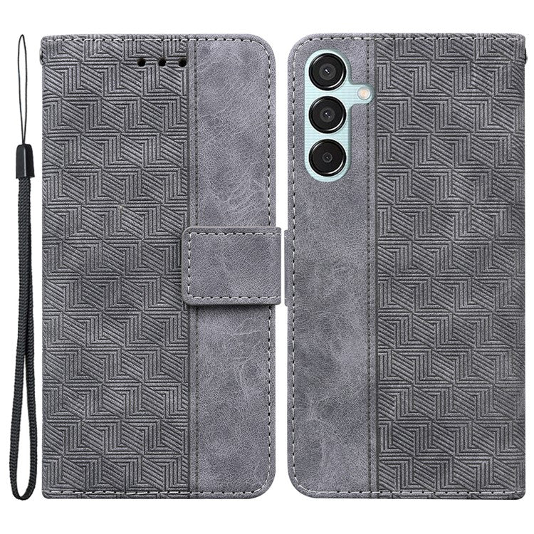 For Samsung Galaxy M15 5G / F15 5G Case PU Leather Geometry Flip Wallet Phone Cover - Grey