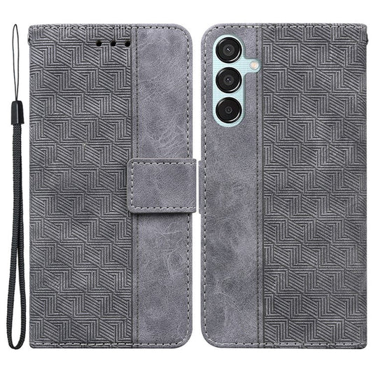 For Samsung Galaxy M15 5G / F15 5G Case PU Leather Geometry Flip Wallet Phone Cover - Grey