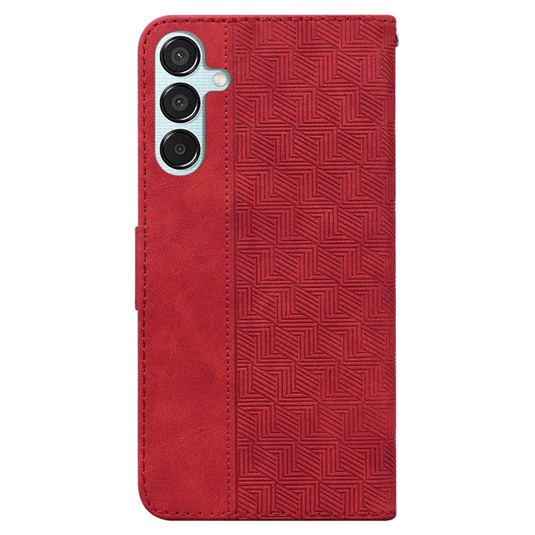 For Samsung Galaxy M15 5G / F15 5G Case PU Leather Geometry Flip Wallet Phone Cover - Red