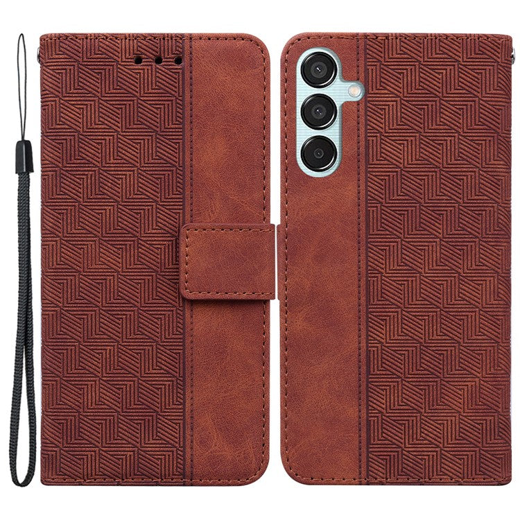 For Samsung Galaxy M15 5G / F15 5G Case PU Leather Geometry Flip Wallet Phone Cover - Brown