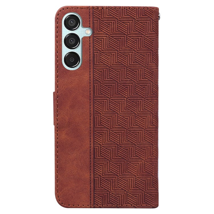 For Samsung Galaxy M15 5G / F15 5G Case PU Leather Geometry Flip Wallet Phone Cover - Brown