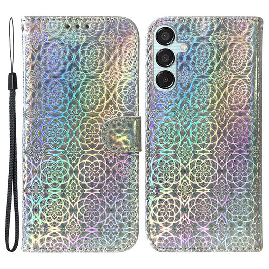 For Samsung Galaxy M15 5G / F15 5G Leather Case Dazzling Flower Phone Cover - Grey