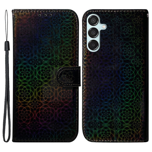 For Samsung Galaxy M15 5G / F15 5G Leather Case Dazzling Flower Phone Cover - Black