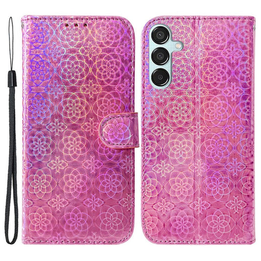 For Samsung Galaxy M15 5G / F15 5G Leather Case Dazzling Flower Phone Cover - Pink