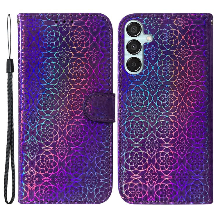 For Samsung Galaxy M15 5G / F15 5G Leather Case Dazzling Flower Phone Cover - Purple