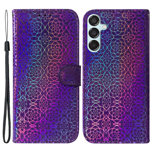 For Samsung Galaxy M15 5G / F15 5G Leather Case Dazzling Flower Phone Cover - Purple