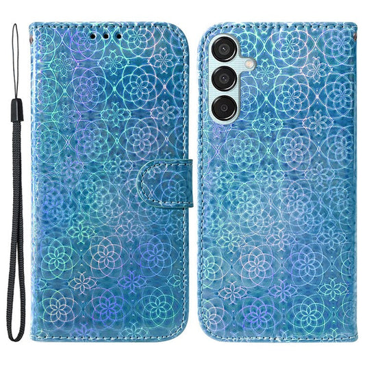 For Samsung Galaxy M15 5G / F15 5G Leather Case Dazzling Flower Phone Cover - Blue