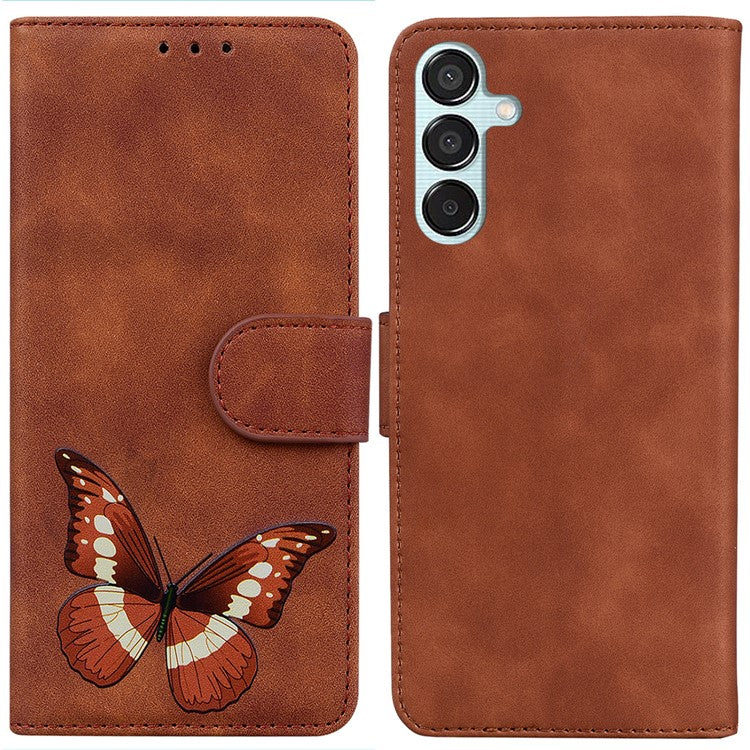 For Samsung Galaxy M15 5G / F15 5G Case Butterfly Wallet Pouch Leather Phone Cover - Brown