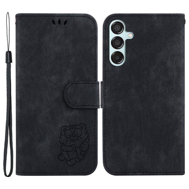 For Samsung Galaxy M15 5G / F15 5G Case Cute Tiger Pattern Flip Leather Phone Cover - Black