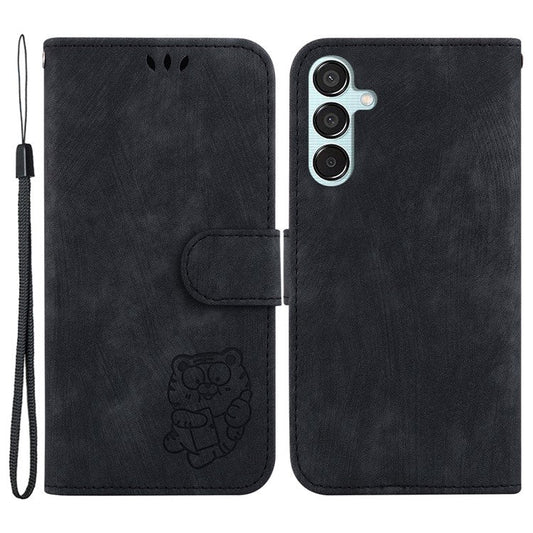 For Samsung Galaxy M15 5G / F15 5G Case Cute Tiger Pattern Flip Leather Phone Cover - Black