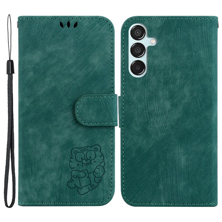 For Samsung Galaxy M15 5G / F15 5G Case Cute Tiger Pattern Flip Leather Phone Cover - Green