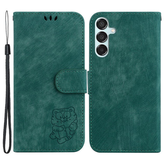 For Samsung Galaxy M15 5G / F15 5G Case Cute Tiger Pattern Flip Leather Phone Cover - Green
