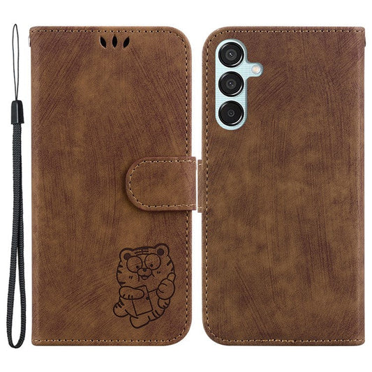 For Samsung Galaxy M15 5G / F15 5G Case Cute Tiger Pattern Flip Leather Phone Cover - Brown