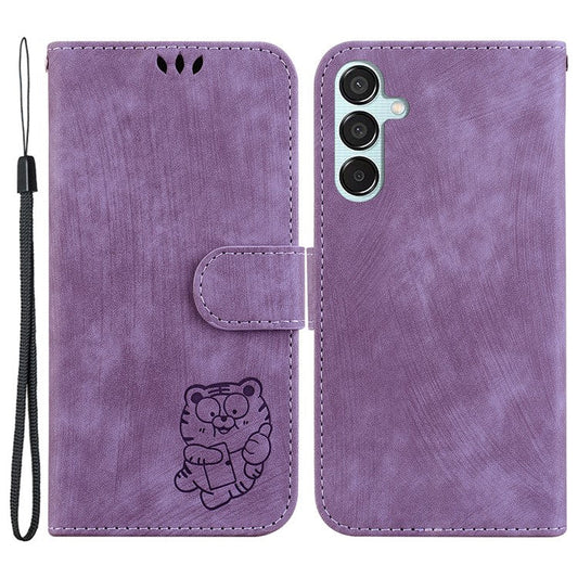 For Samsung Galaxy M15 5G / F15 5G Case Cute Tiger Pattern Flip Leather Phone Cover - Purple