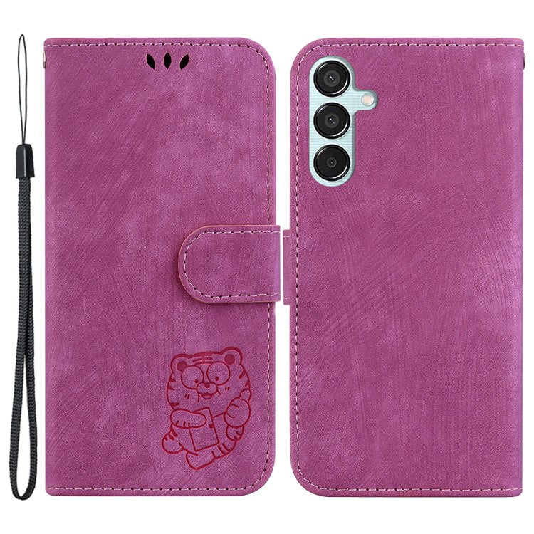 For Samsung Galaxy M15 5G / F15 5G Case Cute Tiger Pattern Flip Leather Phone Cover - Rose