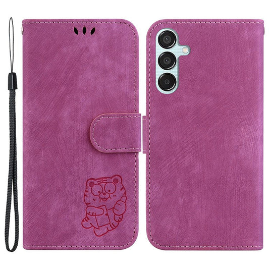 For Samsung Galaxy M15 5G / F15 5G Case Cute Tiger Pattern Flip Leather Phone Cover - Rose