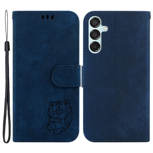 For Samsung Galaxy M15 5G / F15 5G Case Cute Tiger Pattern Flip Leather Phone Cover - Dark Blue