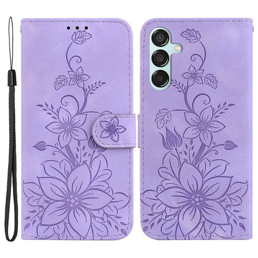 For Samsung Galaxy M15 5G / F15 5G Leather Case Flower Imprinted Phone Cover - Purple