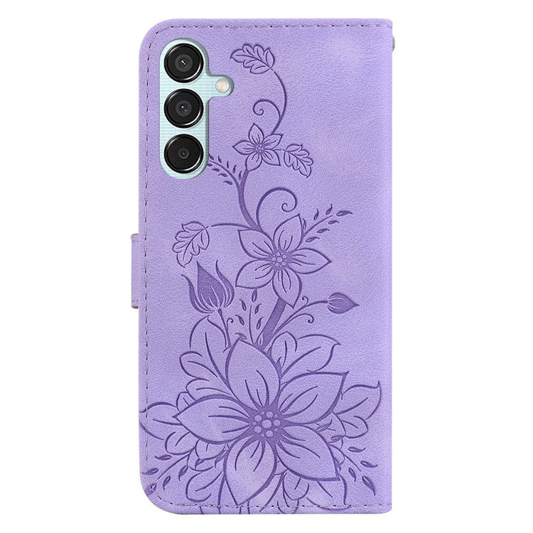 For Samsung Galaxy M15 5G / F15 5G Leather Case Flower Imprinted Phone Cover - Purple