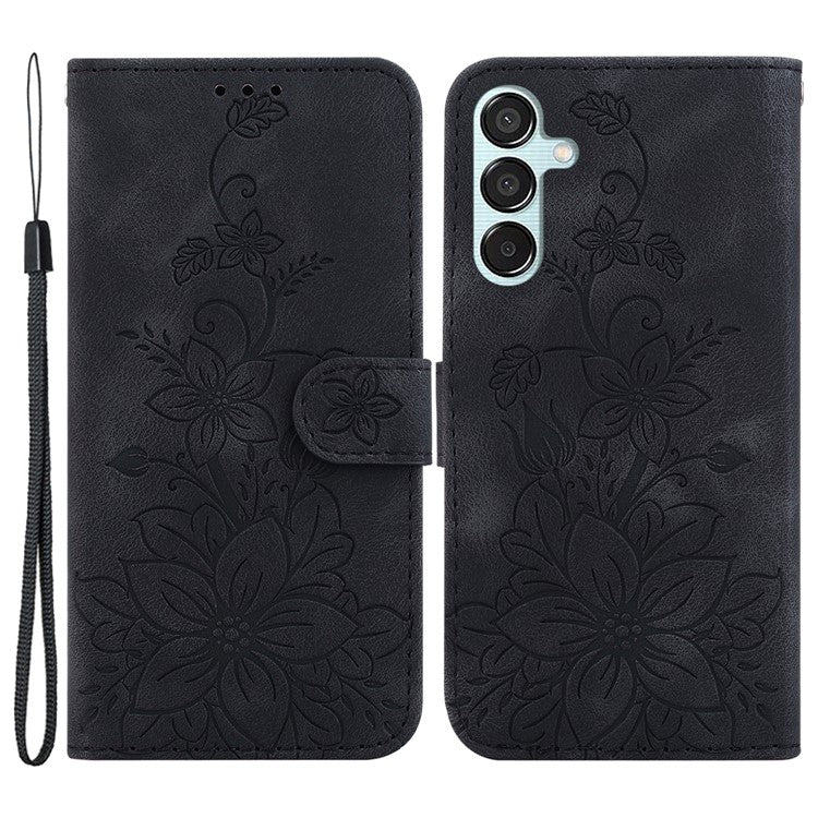 For Samsung Galaxy M15 5G / F15 5G Leather Case Flower Imprinted Phone Cover - Black