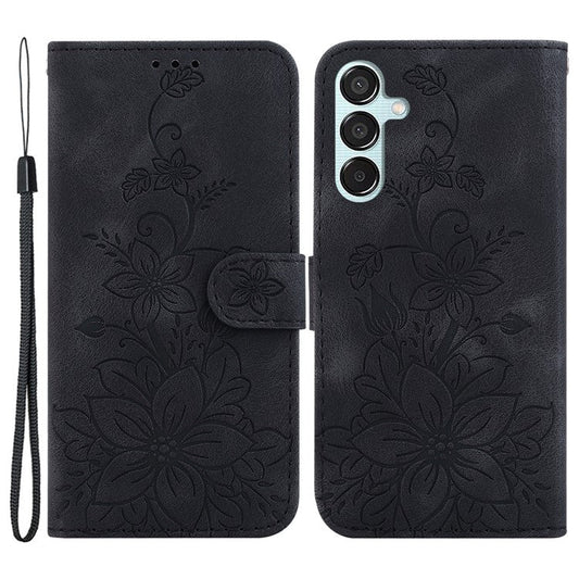 For Samsung Galaxy M15 5G / F15 5G Leather Case Flower Imprinted Phone Cover - Black