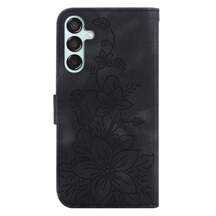 For Samsung Galaxy M15 5G / F15 5G Leather Case Flower Imprinted Phone Cover - Black
