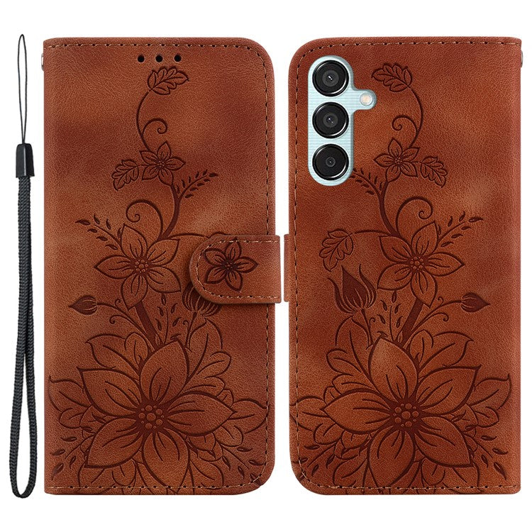 For Samsung Galaxy M15 5G / F15 5G Leather Case Flower Imprinted Phone Cover - Brown
