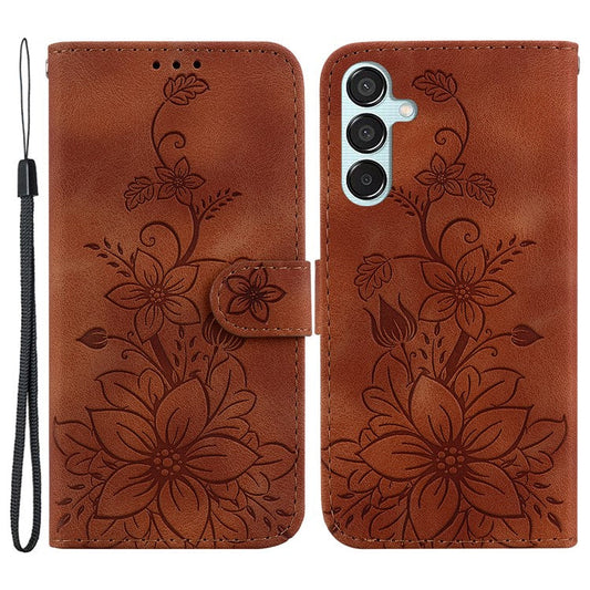 For Samsung Galaxy M15 5G / F15 5G Leather Case Flower Imprinted Phone Cover - Brown