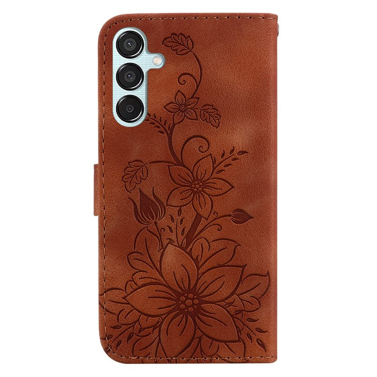 For Samsung Galaxy M15 5G / F15 5G Leather Case Flower Imprinted Phone Cover - Brown