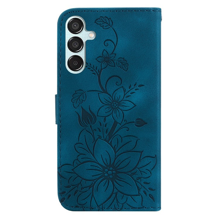 For Samsung Galaxy M15 5G / F15 5G Leather Case Flower Imprinted Phone Cover - Dark Blue