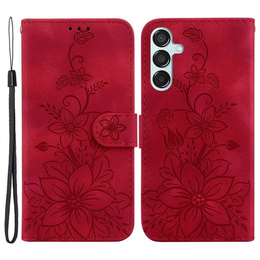 For Samsung Galaxy M15 5G / F15 5G Leather Case Flower Imprinted Phone Cover - Red