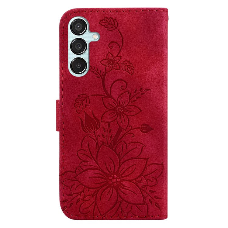 For Samsung Galaxy M15 5G / F15 5G Leather Case Flower Imprinted Phone Cover - Red