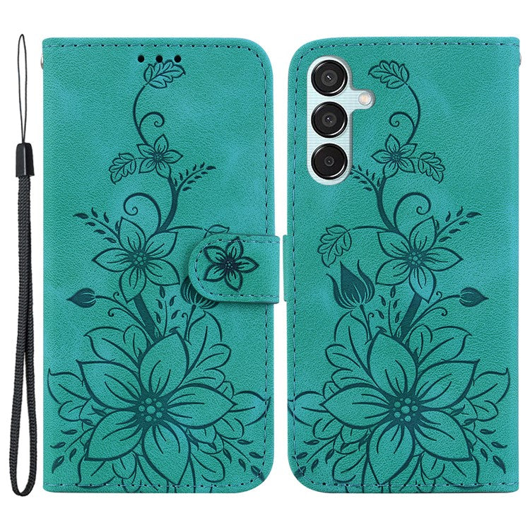 For Samsung Galaxy M15 5G / F15 5G Leather Case Flower Imprinted Phone Cover - Green