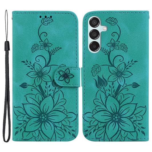 For Samsung Galaxy M15 5G / F15 5G Leather Case Flower Imprinted Phone Cover - Green