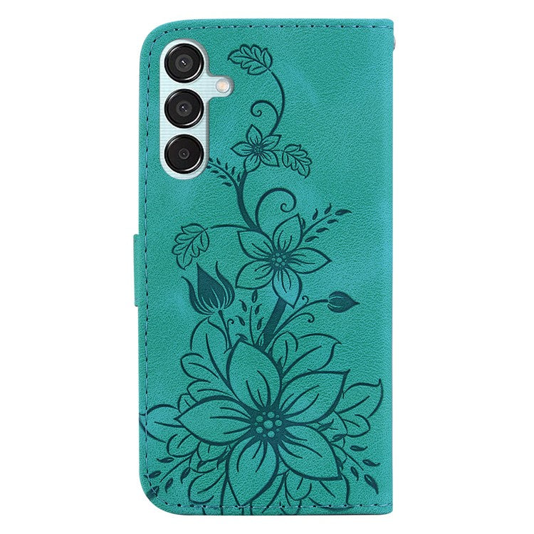For Samsung Galaxy M15 5G / F15 5G Leather Case Flower Imprinted Phone Cover - Green
