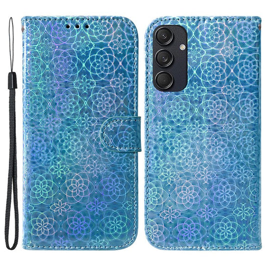 For Samsung Galaxy M55 5G / C55 5G / F55 5G Case Dazzling Flower Magnetic Clasp Leather Cover - Blue