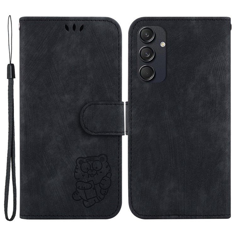 For Samsung Galaxy M55 5G / C55 5G / F55 5G Case Wallet Little Tiger Imprinted Leather Phone Cover - Black