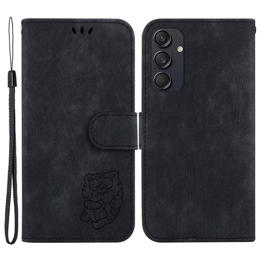 For Samsung Galaxy M55 5G / C55 5G / F55 5G Case Wallet Little Tiger Imprinted Leather Phone Cover - Black