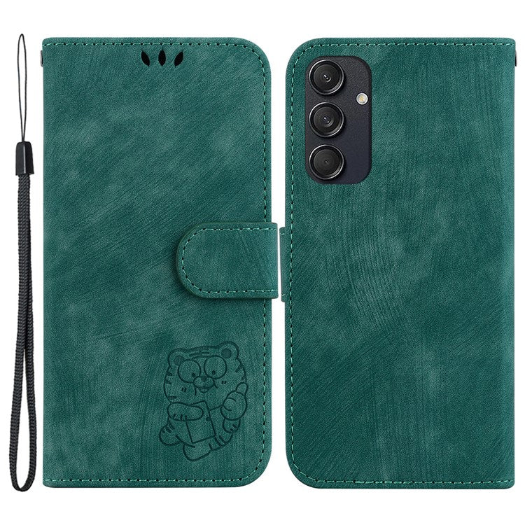 For Samsung Galaxy M55 5G / C55 5G / F55 5G Case Wallet Little Tiger Imprinted Leather Phone Cover - Green