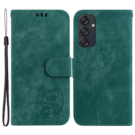 For Samsung Galaxy M55 5G / C55 5G / F55 5G Case Wallet Little Tiger Imprinted Leather Phone Cover - Green