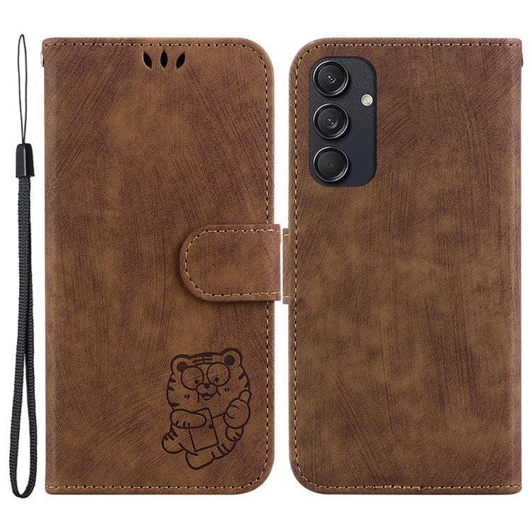 For Samsung Galaxy M55 5G / C55 5G / F55 5G Case Wallet Little Tiger Imprinted Leather Phone Cover - Brown