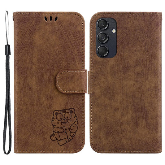 For Samsung Galaxy M55 5G / C55 5G / F55 5G Case Wallet Little Tiger Imprinted Leather Phone Cover - Brown
