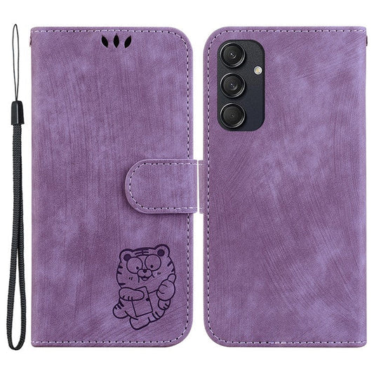 For Samsung Galaxy M55 5G / C55 5G / F55 5G Case Wallet Little Tiger Imprinted Leather Phone Cover - Purple
