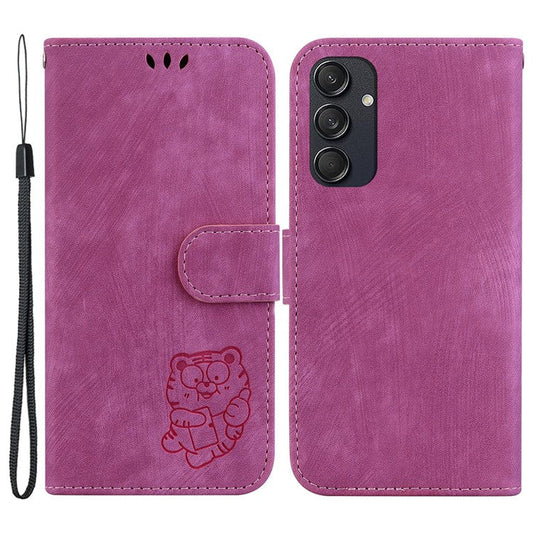 For Samsung Galaxy M55 5G / C55 5G / F55 5G Case Wallet Little Tiger Imprinted Leather Phone Cover - Rose