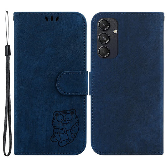 For Samsung Galaxy M55 5G / C55 5G / F55 5G Case Wallet Little Tiger Imprinted Leather Phone Cover - Dark Blue