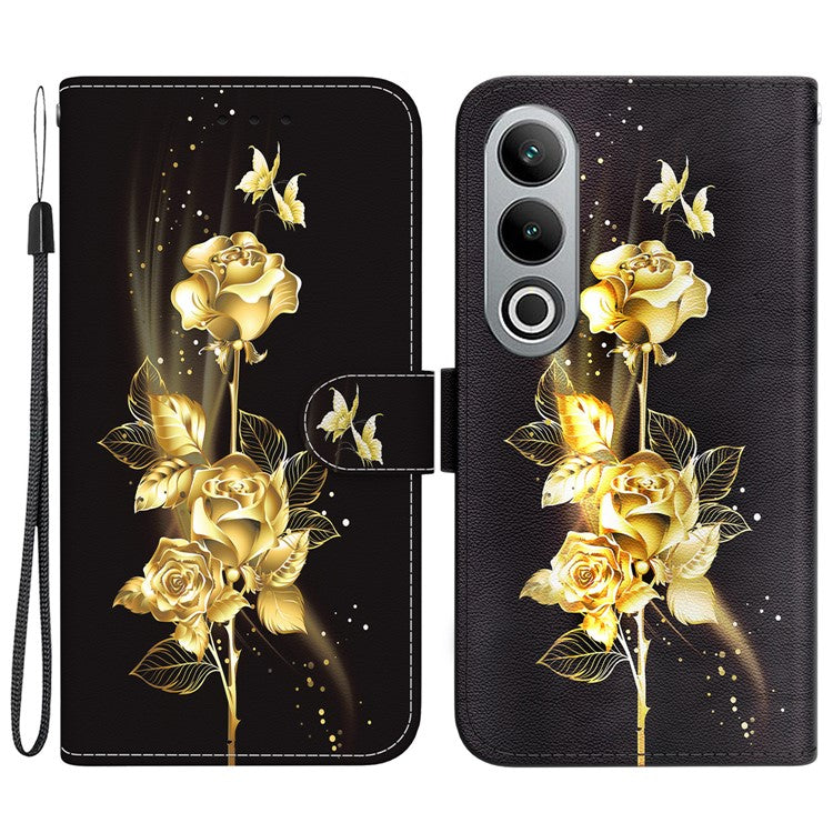 For OnePlus Nord CE4 5G Case PU Leather Pattern Printing Full Protection Cover - Gold Butterfly Rose