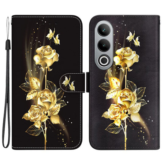 For OnePlus Nord CE4 5G Case PU Leather Pattern Printing Full Protection Cover - Gold Butterfly Rose