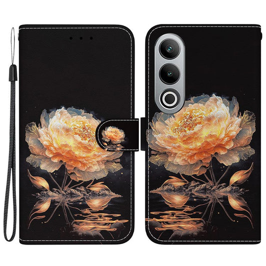 For OnePlus Nord CE4 5G Case PU Leather Pattern Printing Full Protection Cover - Gold Peony