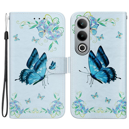 For OnePlus Nord CE4 5G Case PU Leather Pattern Printing Full Protection Cover - Blue Butterfly Flower